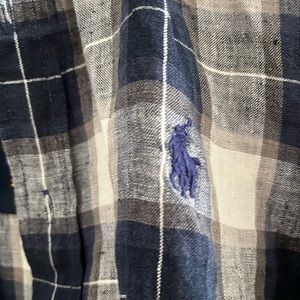 RL Classic Fit Plaid Linen Shirt EUC